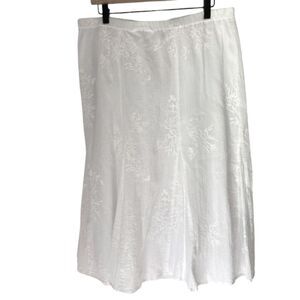 JM Collection Midi Skirt White Embroidered Lined Boho/ Prairie/ Cottage Core 16